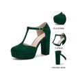 thumbnail image 3 of BLISSFUL STEP Women's Closed Toe Block Heels T-Strap Platform Pumps Emerald Green 11, 3 of 8
