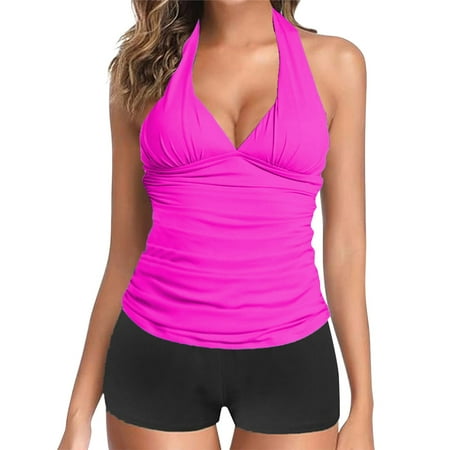 HYSYSB Women s Tankini Swimsuits balconette Bras for Women swimsuits with Shorts tankini Bathing Suits integrated for Athletic Swimwear Bathing Suits Swim Dress swim Suits for Women 2025 Hot Pink M