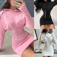 thumbnail image 4 of Women Autumn Puff Long Sleeve Corset Mini Bodycon Dress Glitter Striped Ribbed Elastic Slim Waist Solid Color Sweatshirt Club Streetwear, 4 of 20