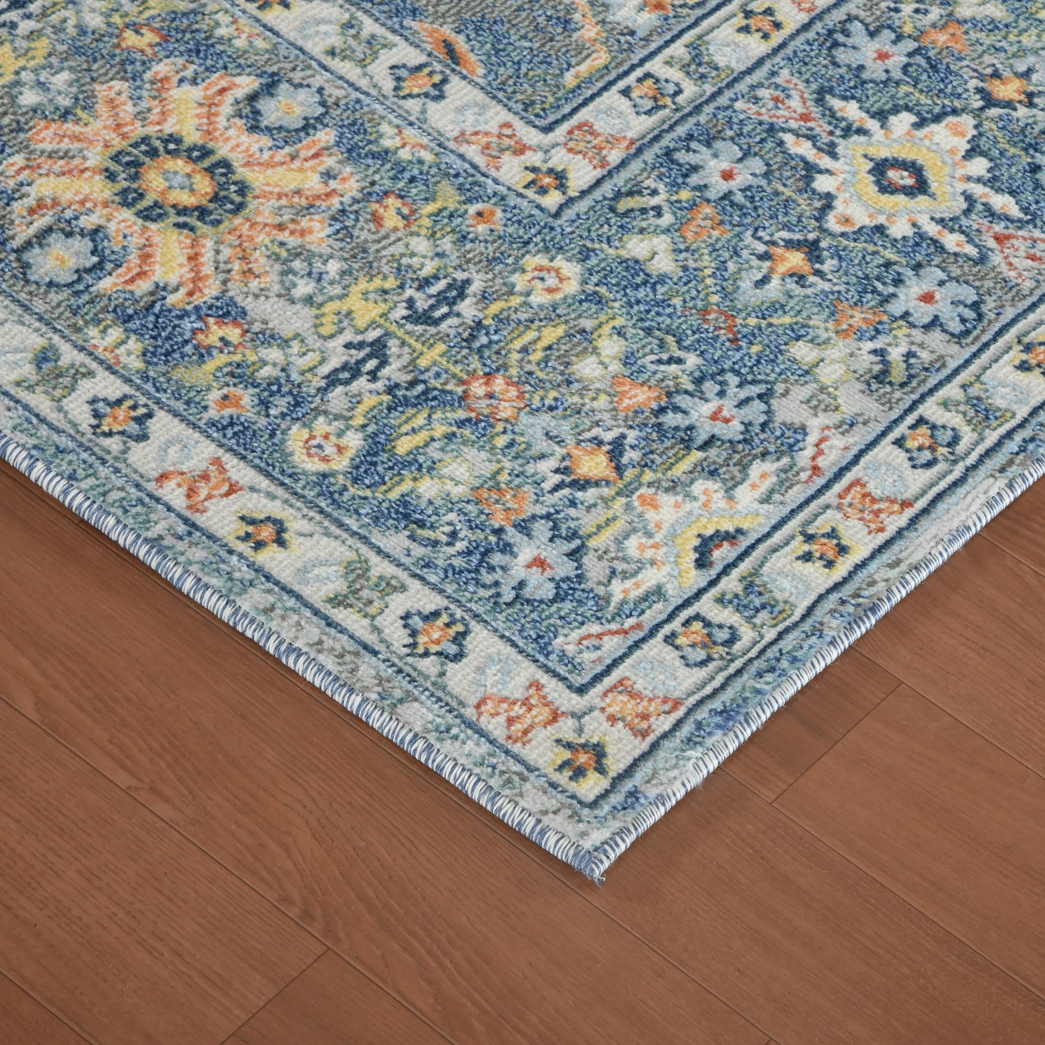 Luxee Designs Bohemian Style Bordered Indoor/Outdoor Area Rug 5x7 for High Traffic Area - Blue