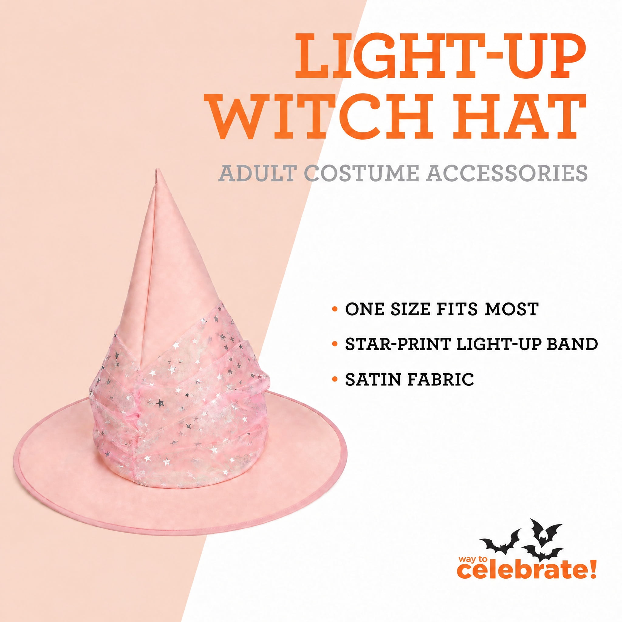 Light-Up Witch Hat Costume Accessory for Adults, Pink and Silver, Halloween by Way To Celebrate