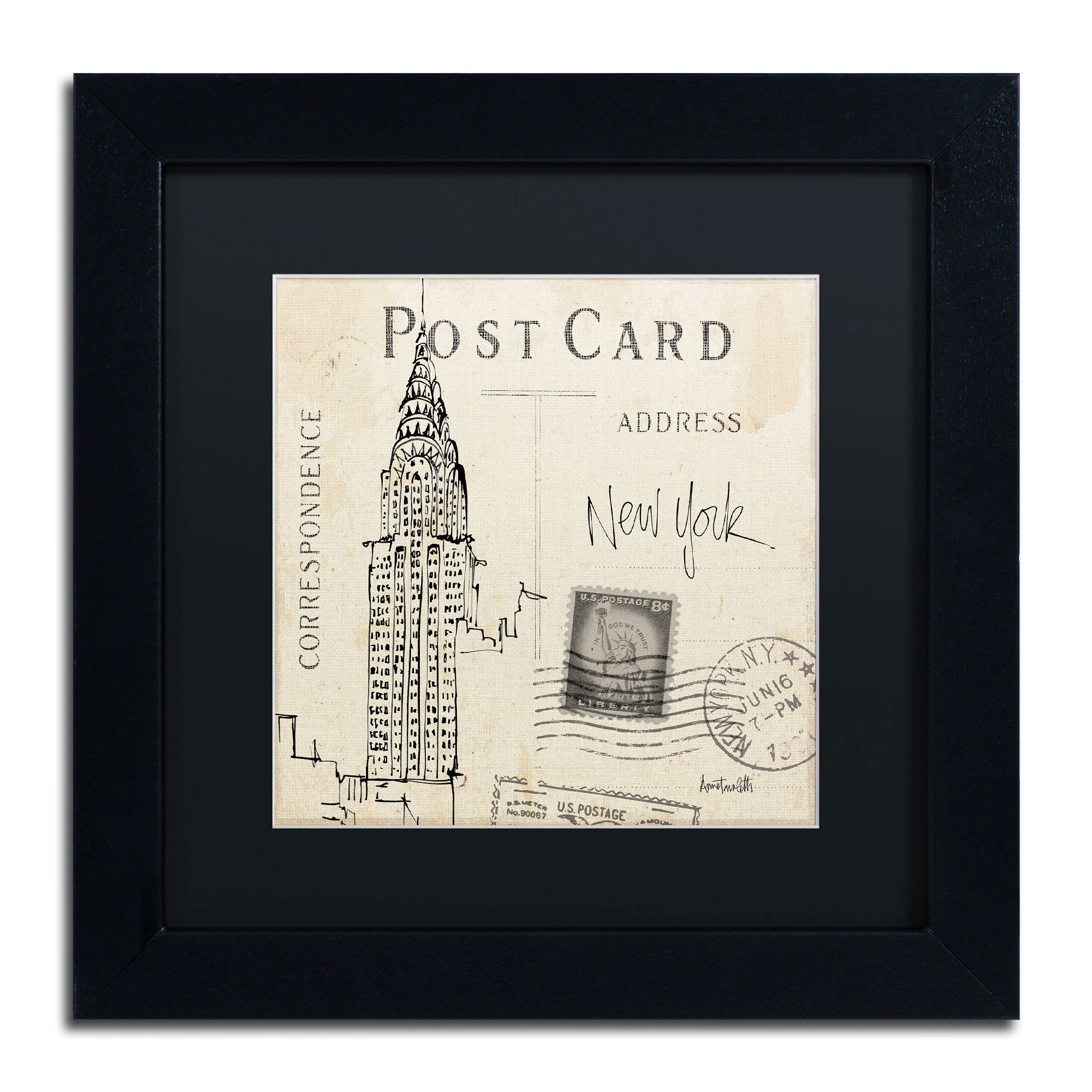 Trademark Fine Art "Postcard Sketches I" Canvas Art by Anne Tavoletti, Black Matte, Black Frame