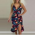 thumbnail image 3 of EQWLJWE Longue Robe pour Femmes Robe Sans Manches à Volants Décolleté en V Fendue Imprimée, 3 of 5