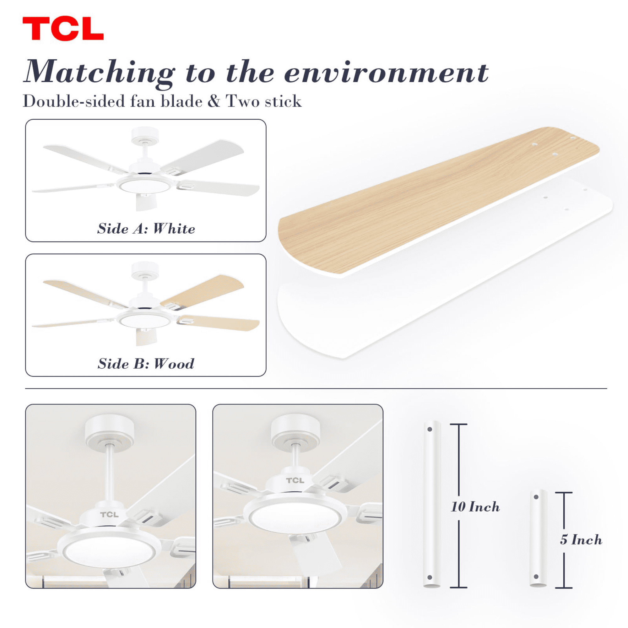 TCL Ceiling Fans with Lights, 52 Inch Ceiling Fan with Light and Remote Control, Reversible DC Motor, Noiseless, Dimmable 36W LED, Modern Ceiling Fan for Bedroom Living Room