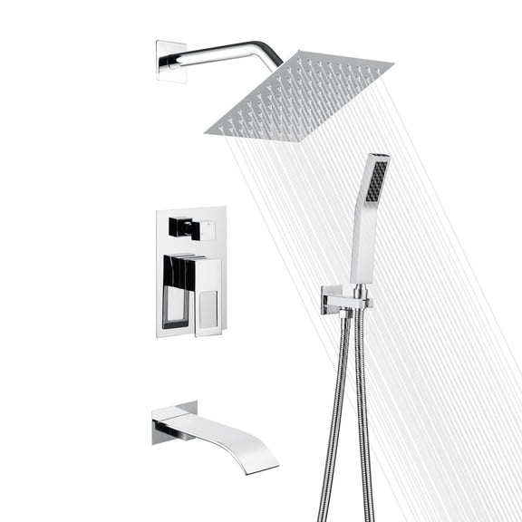 Sumerain Shower System, Shower Faucet Set Complete with Waterfall Tub Spout, 8" Rain Shower Head and HandHeld, Chrome Finish