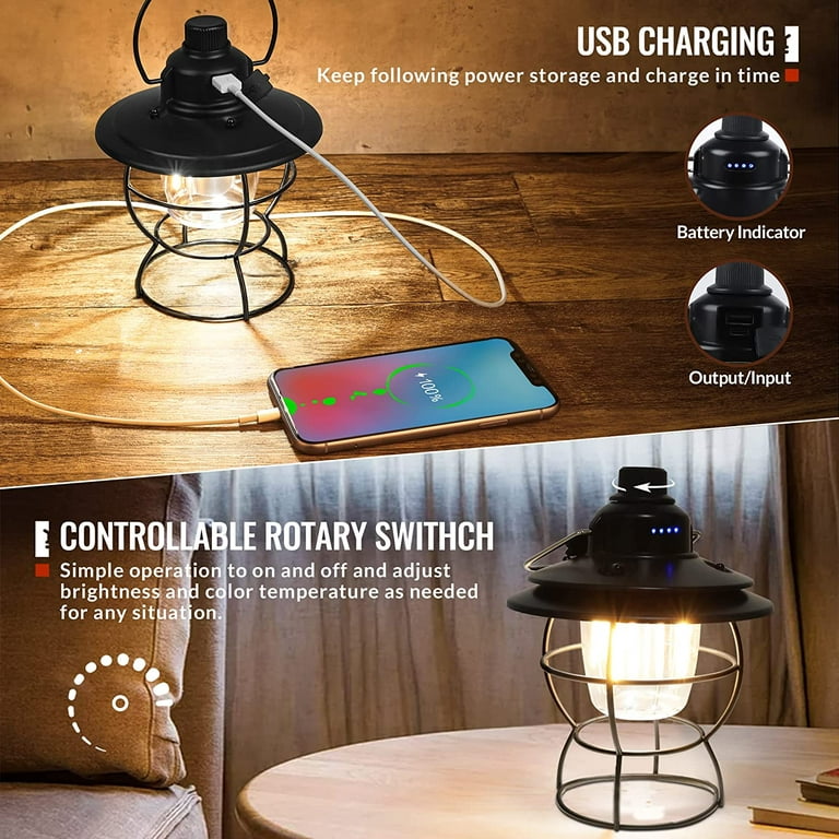 Camping Lantern Rechargeable, Dimmable LED Vintage Lanterns