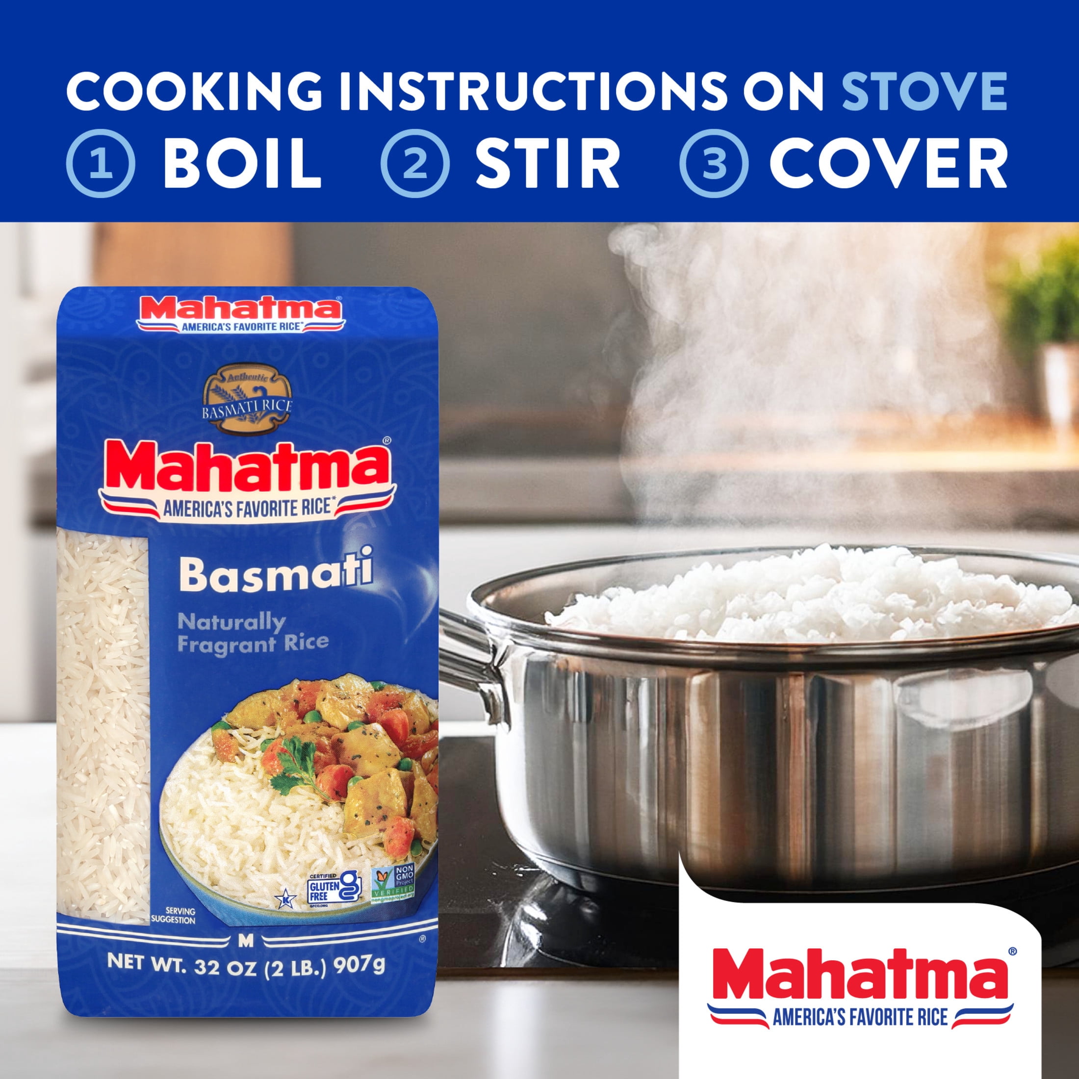 (12 pack) Mahatma Basmati Rice, Fragrant Extra Long Grain Rice, Gluten Free, 2 lb Bag
