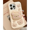 thumbnail image 4 of Kawaii 3D Cartoon Teddy Bear Phone Case with Stand for iPhone 13, Perfect for Kids, Girls, Boys, Teens, and Women, Beige Cute Girly Animal Thick Soft Silicone Phone Cover, 4 of 6