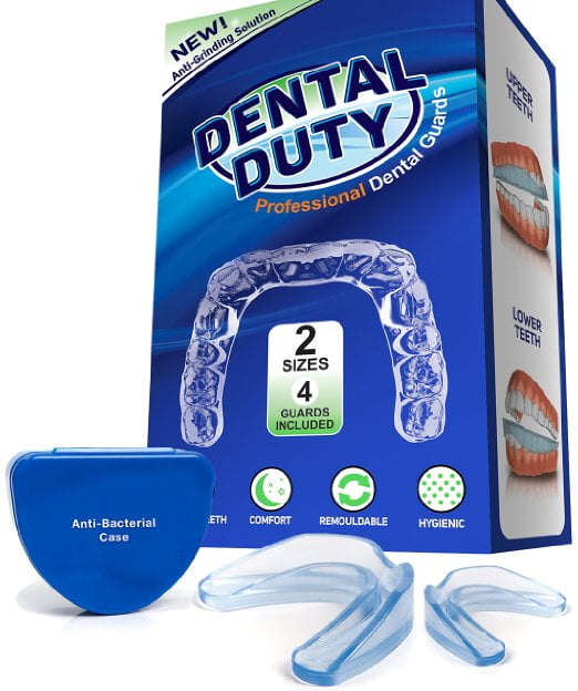 Dental Duty Professional Dental Guard 4 Pack Stops Teeth Grinding, Bruxism, Tmj, & Teeth Clenching. Includes Instructions & Anti-Bacterial Case.