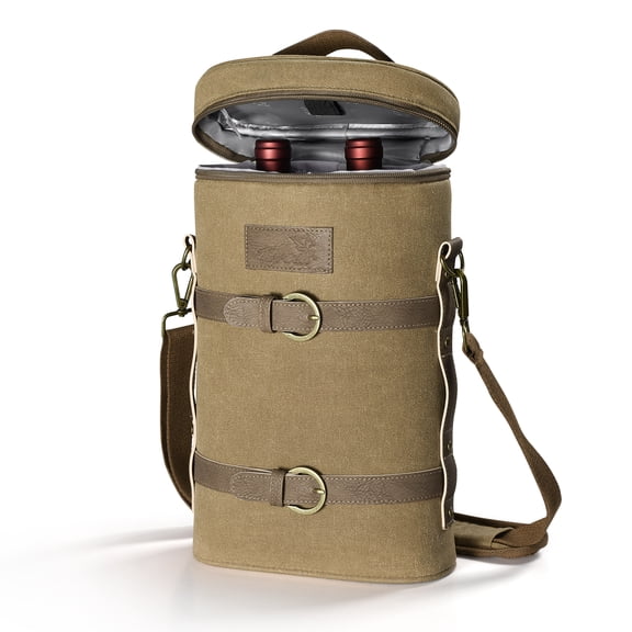 Tirrinia 2 Bottle Wine Gift Vintage Carrier Tote -Insulated Leakproof Canvas Wine Cooler Bag,Wine Travel Bag for Picnic, BYOB, Trips, Prizes for Adults &Gift for Wine Lover, Unique Mothers Day Gifts