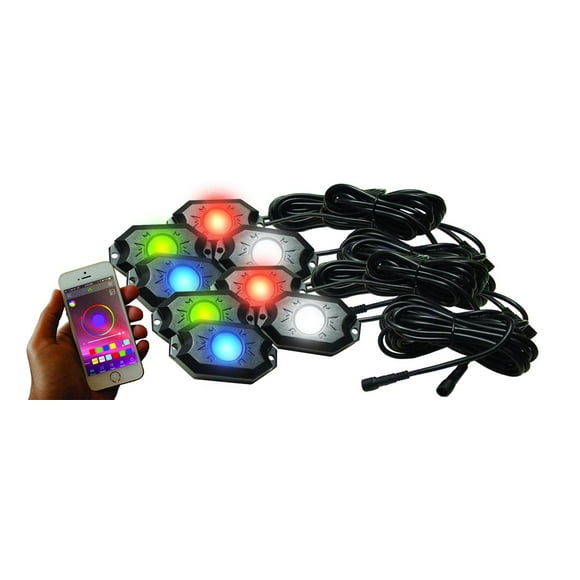Race Sport Lighting Underbody Light Kit RS8PRGBW Pod Strips; Multi-Color; 5 Volt; With Bluetooth App Control; 8 Pieces