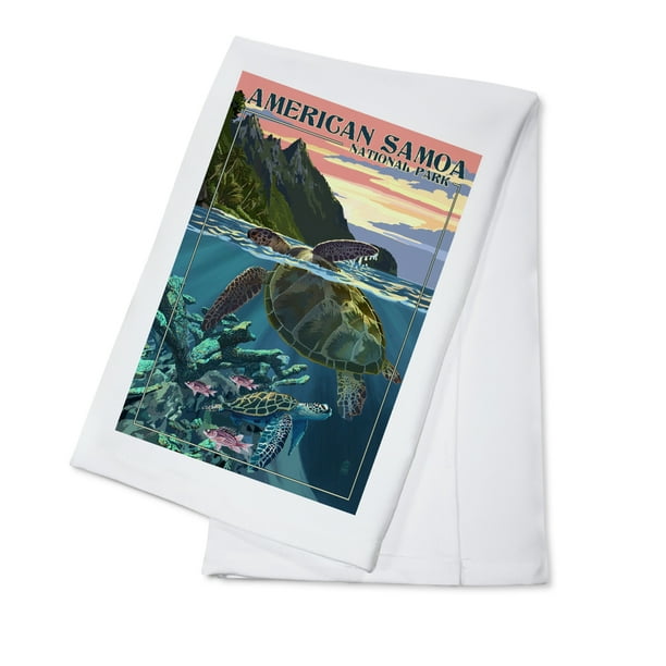 American Samoa National Park, American Samoa, Sea Turtles and Sunset, Painterly Series (100% Cotton Tea Towel, Decorative Hand Towel, Kitchen and Home) American Samoa National Park, American Samoa, Sea Turtles and Sunset, Painterly Series (100% Cotton Tea Towel, Decorative Hand Towel, Kitchen and Home)