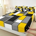 thumbnail image 3 of Feelyou Yellow Square Geometric Twin Sheet Sets, Vintage Artwork Abstract Twin Fitted Sheet, Chic Rectangle Flat Sheet, Microfiber Bedroom Decor, 3pcs, 3 of 7