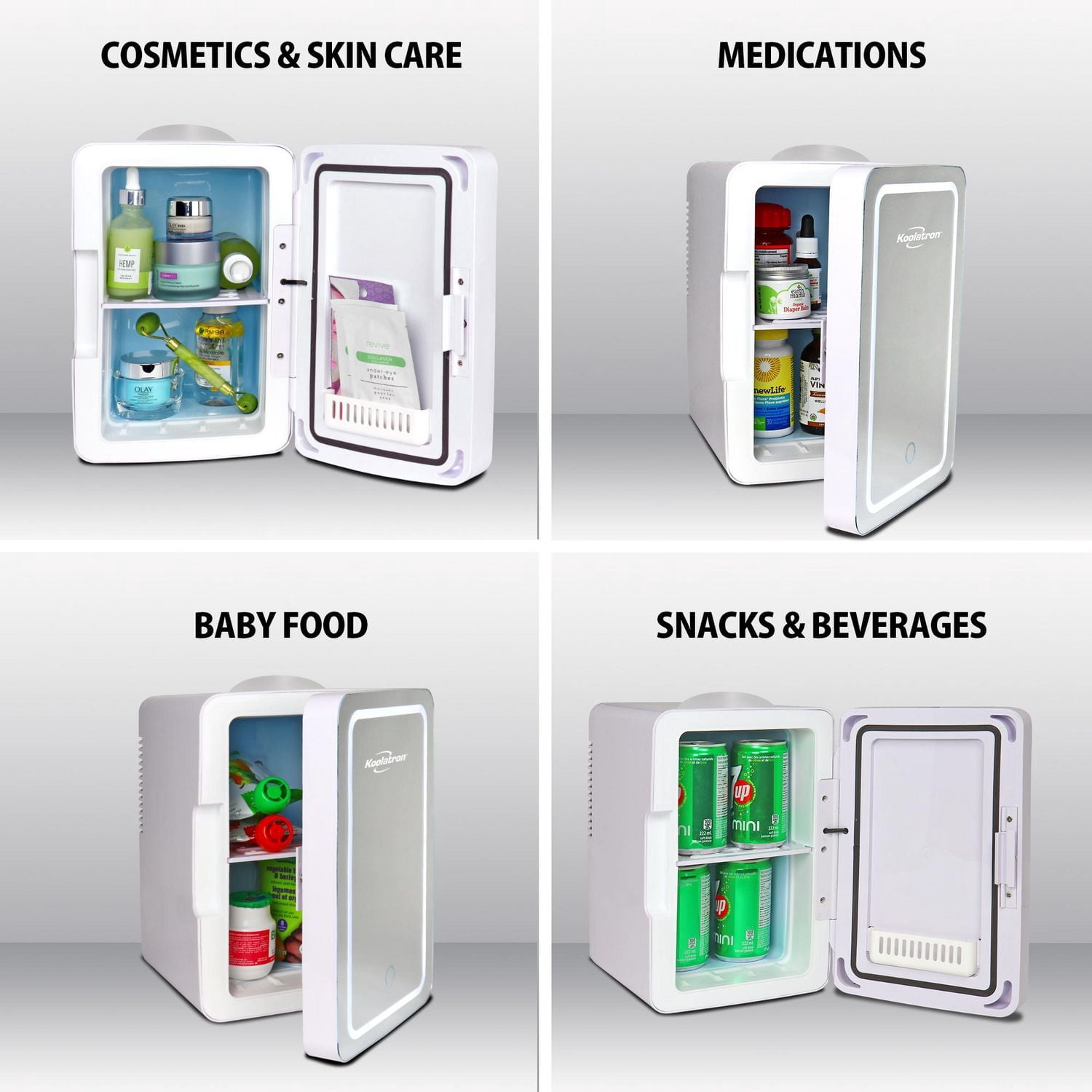 Koolatron Mirrored LED Cooler/Fridge, 6L (6.3 Quarts) for Cosmetics, Beverages, Food, or Medicines