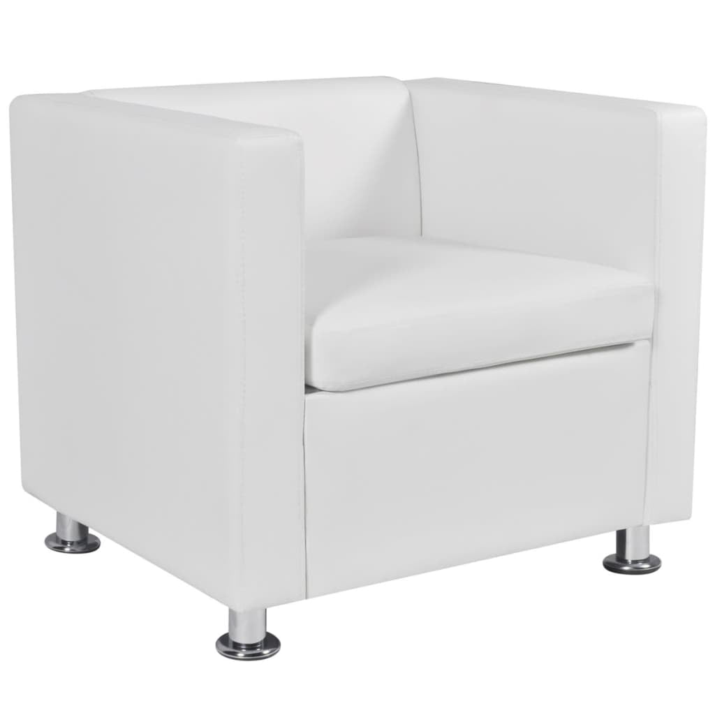 Kepooman Modern Leather Single Sofa Chair with Thick Cushion & Pillow, White Kepooman Modern Leather Single Sofa Chair with Thick Cushion & Pillow, White