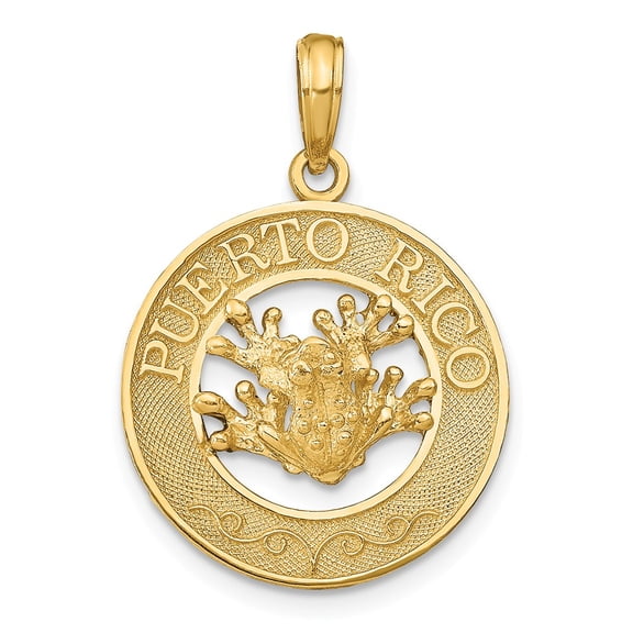 Real 14kt Yellow Gold PUERTO RICO with Frog Pendant; for Adults and Teens; for Women and Men