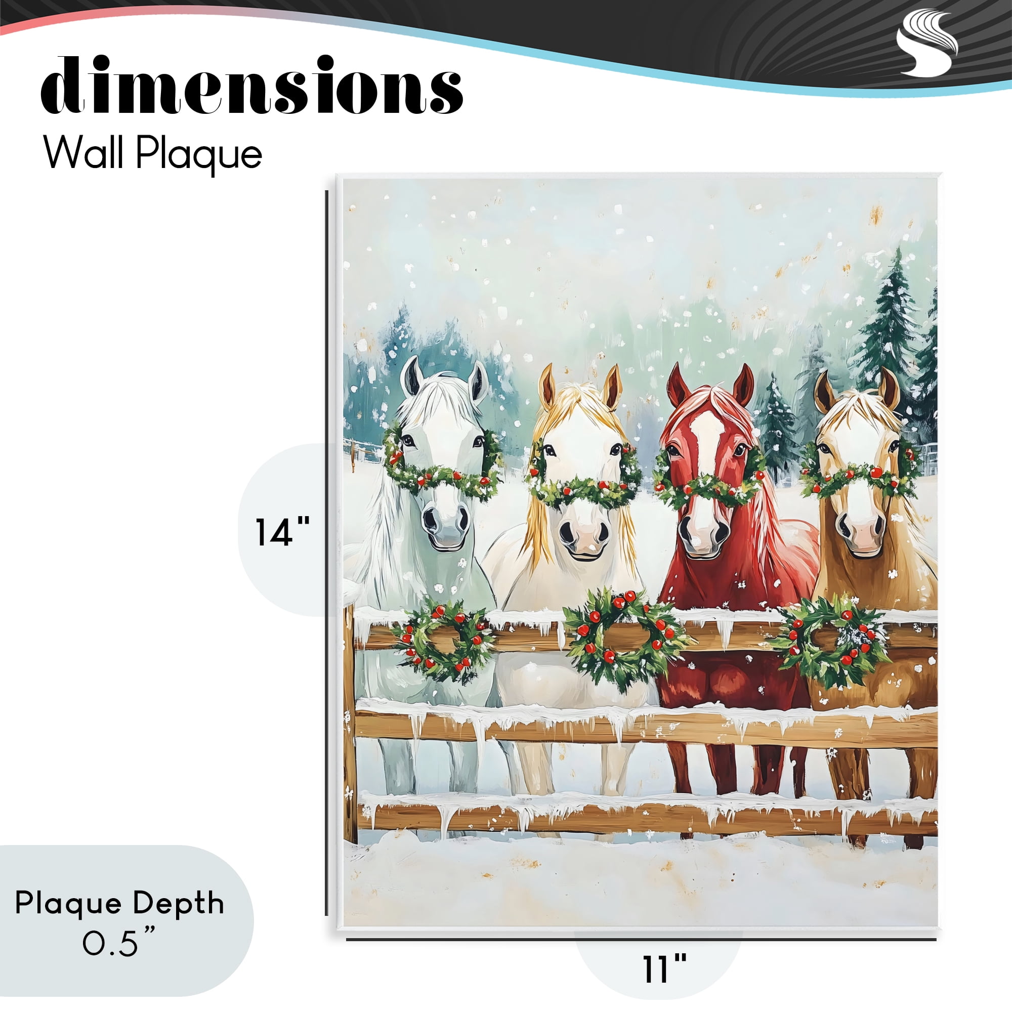 Stupell Industries Christmas Horses with Holly Wreaths Wall Plaque Art, design by The Prints Vibe