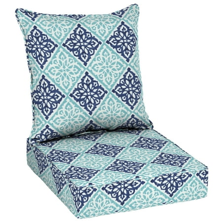 Better Homes & Gardens Blue Diamond Tile 48"L x 24"W Outdoor Deep Seating Cushion Set