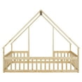 thumbnail image 5 of Miniyam Wood Full Size House-Shaped Floor Bed with Guardrails for Kids, Natural, 5 of 7
