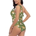 thumbnail image 4 of Sikiie Shiba Inu Dog And Flower Print Women One Piece Swimsuits Tummy Control One Shoulder Bathing Suits Ruffle Swimwear, From S to XXL-, 4 of 6