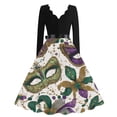 thumbnail image 3 of Fgvctg Womens Plus Size Mardi Gras Dress Cocktail Soft Long Sleeve Cocktail Dresses Plus Size Retro 1950s Tea Dress Carnival Parade Party Glitter Mask Print Outfits Vintage V Neck Clothes White L, 3 of 4