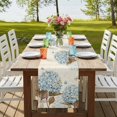 thumbnail image 4 of Table Runners 70 Inches Long Dress Scarves, Blue Hydrangea Farmhouse Coffee/Dining/Kitchen Table Decor, Holiday Table Runner, Spring Floral Leaves Butterfly Vintage Beige 13x70 Inch, 4 of 9