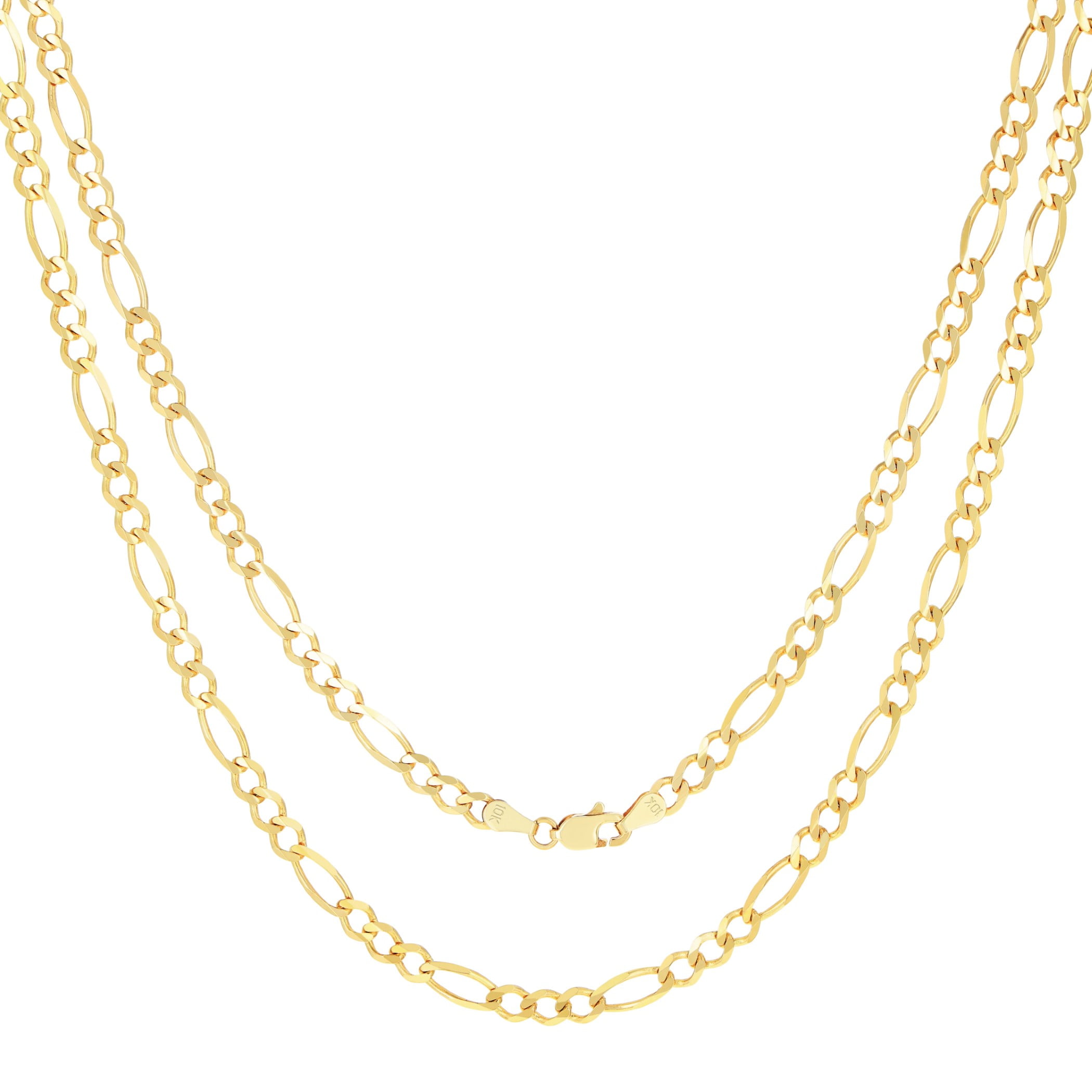 Nuragold 10K Real Yellow Gold Solid Figaro Link Chain Necklace 16"-30" (1.75mm-9.5mm) Italian Jewelry for Men & Women