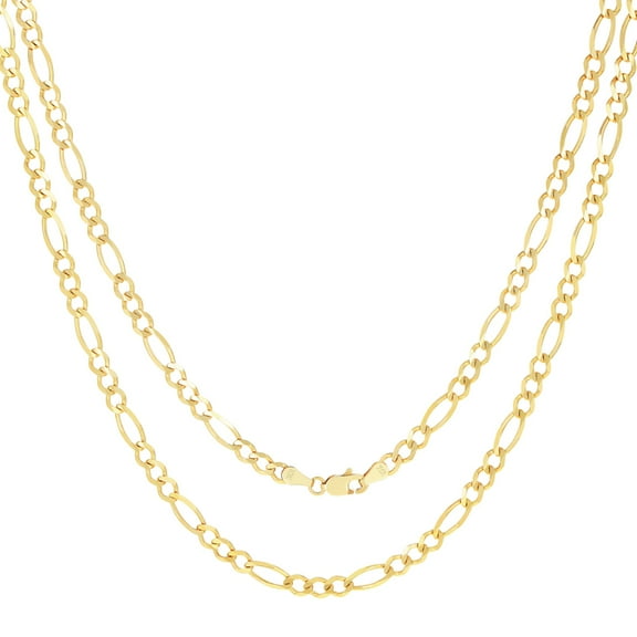 Nuragold 10k Real Yellow Gold Solid Figaro Link 4.5mm Chain Necklace (16"-30") Italian Jewelry for Men & Women