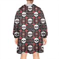 thumbnail image 2 of Wearable Oversized Blanket,Black Floral Skull Pattern Wearable Blanket Hoodie for Adults,Cozy Hooded Blankets with Super Pockets,Super Warm Fuzzy Pullover for Women & Men, 2 of 6