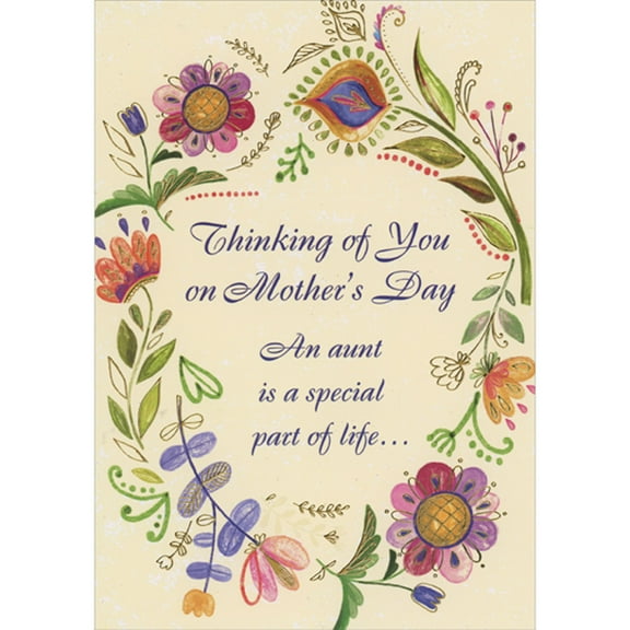 Designer Greetings A Special Part of Life: Wreath of Orange, Red and Purple Flowers and Green Vines Mother's Day Card for Aunt