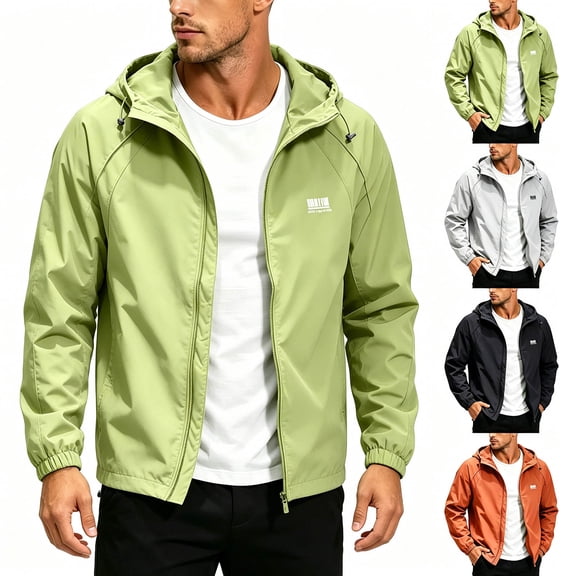 Yotami Rain Jacket Men Waterproof, Lightweight Outerwear Zip Up, Elastic Cuffs, Drawstring Windbreaker Running Cycling Hiking Hooded Raincoat with Pockets