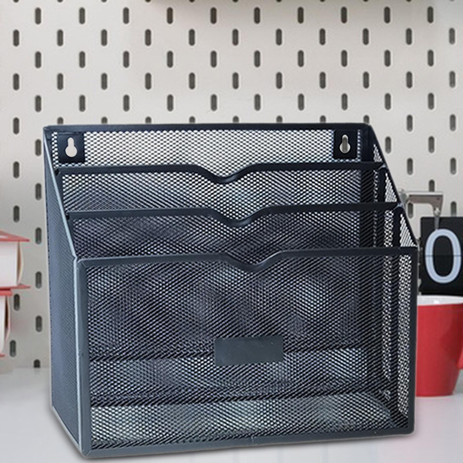 CUTICATE Wire Mesh File Storage Basket Desktop Organizer Easy to Install Wall Mount Basket Hanging Holder for Living Room Bills Emails Black