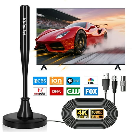RidaaFri TV Antenna Indoor/Outdoor, HD Digital Antenna for Smart TV and Older TV, Support 4K/1080p/VHF/UHF Free Local Channels with 16FT Long Coax Cable