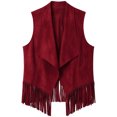 thumbnail image 4 of Guieoi Fringe Vest for Women Faux Suede Sleeveless Tassel Top Outerwear Casual Layering Dressy Tank Red M, 4 of 7