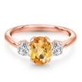 thumbnail image 3 of Gem Stone King 1.79 Ct Oval Checkerboard Yellow Citrine G/H Lab Grown Diamond 18K Rose Gold Plated Silver Ring, 3 of 6
