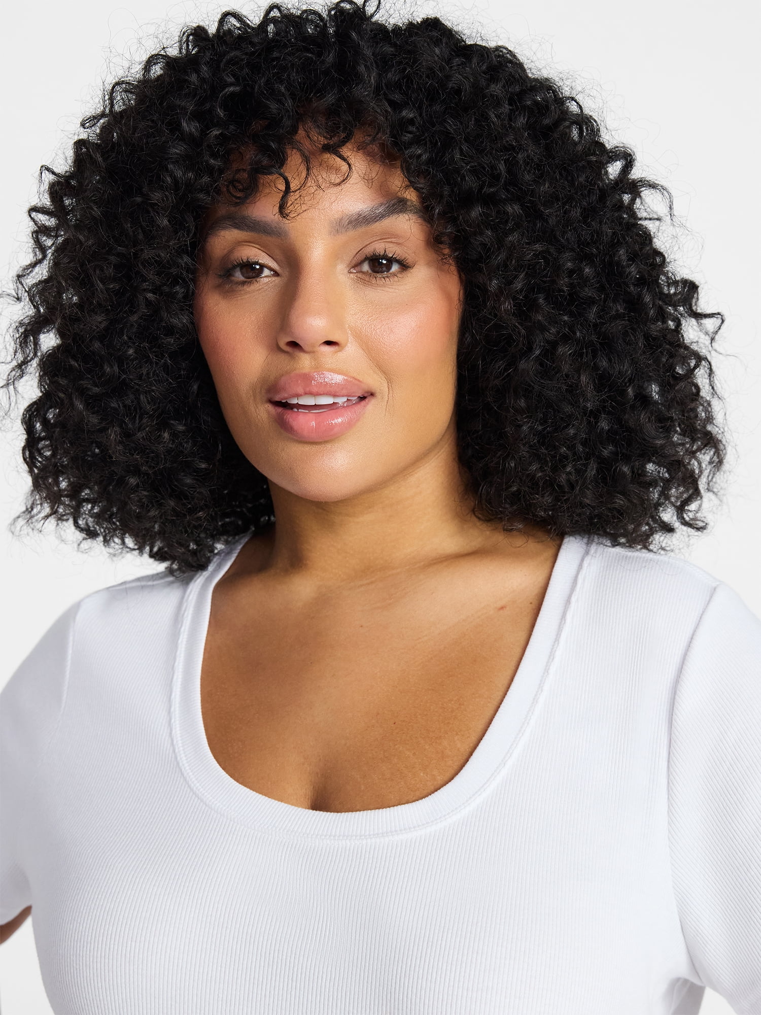 Terra & Sky Women's Plus Size Scoop Neck Rib Tee with Short Sleeves, Size 0X-5X