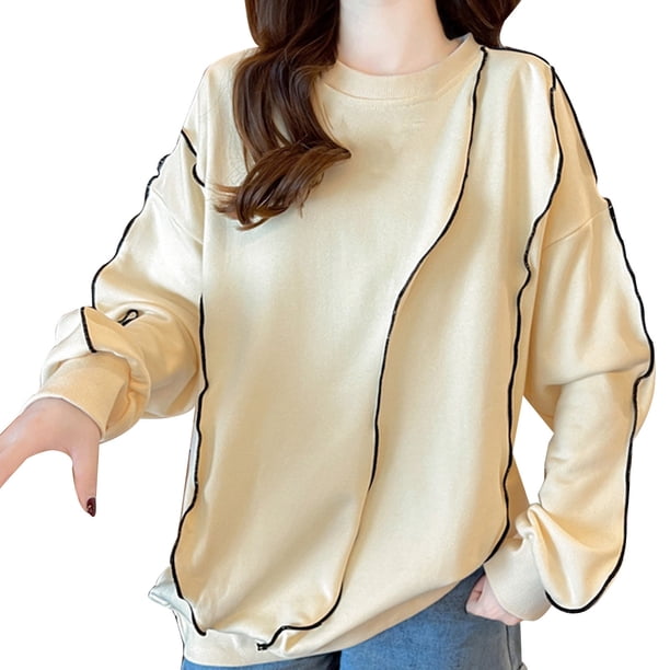 Gibobby Sudadera de mujer Sudadera de Manga Larga para Mujer de Gran tamaño de otoño de Talla Grande(Beige,XG)