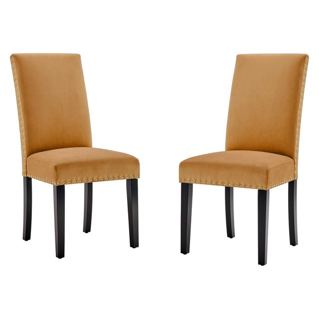 Side Dining Chair, Set of 2, Velvet, Wood, Brown, Modern Contemporary Urban Design, Kitchen Room Cafe Bistro Restaurant Hospitality