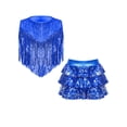 thumbnail image 5 of Aislor Girls Rumba Dance Outfit 2 Piece Set Sleeveless Sequined Fringe Top and Skirt Navy Blue 16, 5 of 6