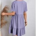 thumbnail image 3 of Summer Dresses for Women Vacation Short Sleeve v Neck Mini T Shirt Dress Pleated Ruffle Flowy Beach Sundresses, 3 of 4
