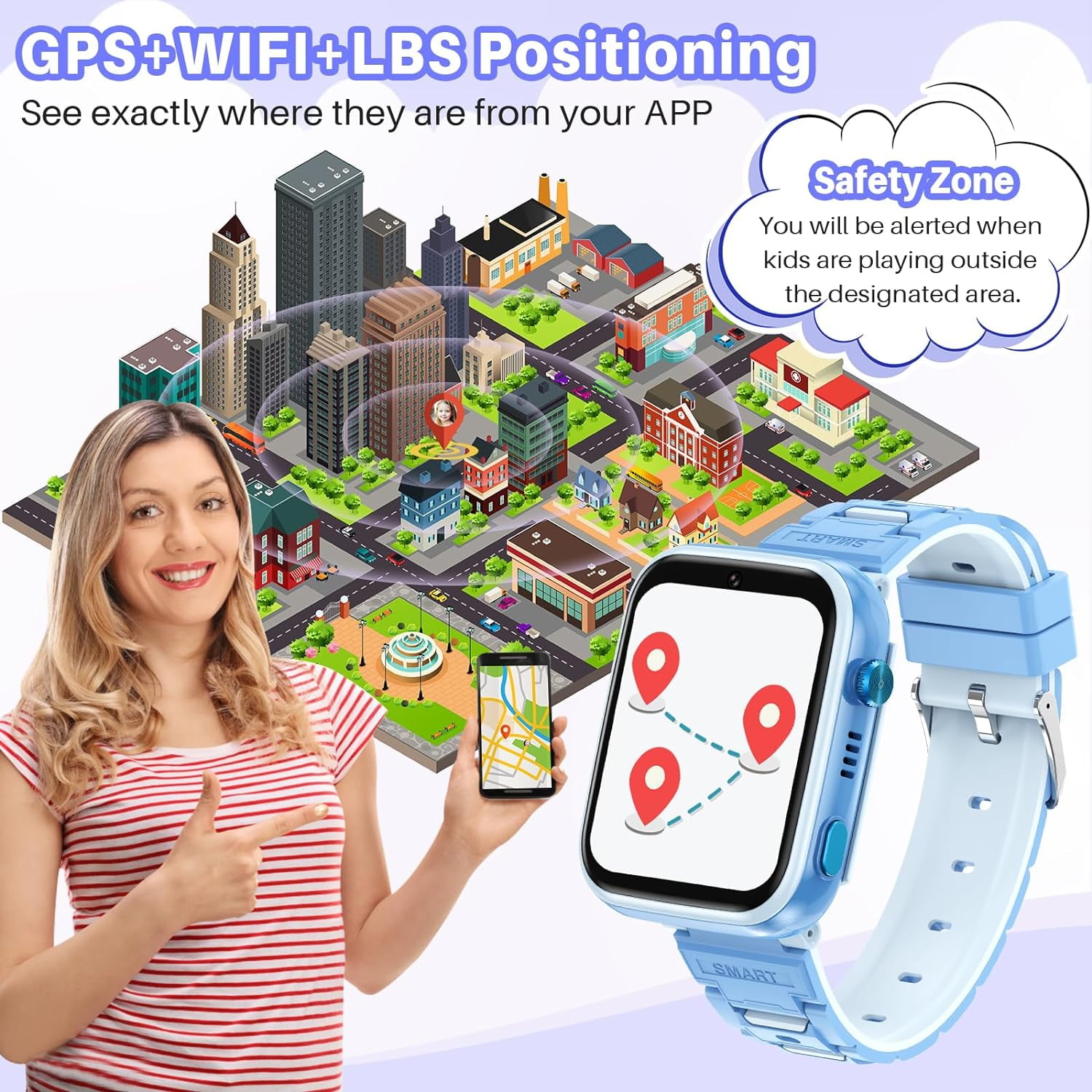 SHANNA 4G Smart Watch for Kids, GPS Tracker Watch, 2- Way Calling, Camera, SOS, WiFi, Touch Screen Kids Phone Watch for 4-12 Boys Girls Gifts, Blue
