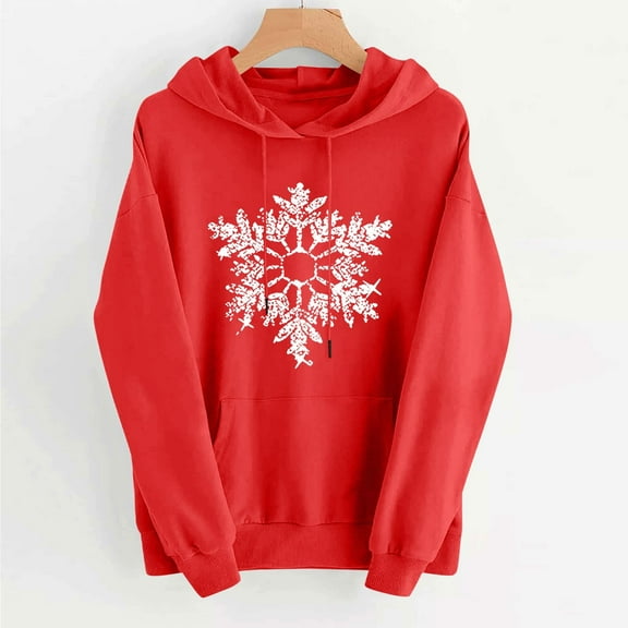 Sakmal Oversized Womens Christmas Hoodies Red Tops Winter Snowflakes Hoodie for Women