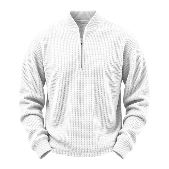 hotojiny Mens Quarter Zip Pullover Casual Textured Golf Shirts Lightweight Long Sleeve Sweatshirt for Hiking Workout(White,X-Large)