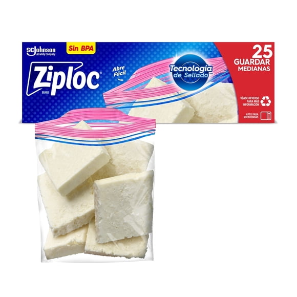 Bolsas Reutilizables Ziploc Para Guardar Alimentos 1 Paquete con 25 Bolsas Tamaño Mediano