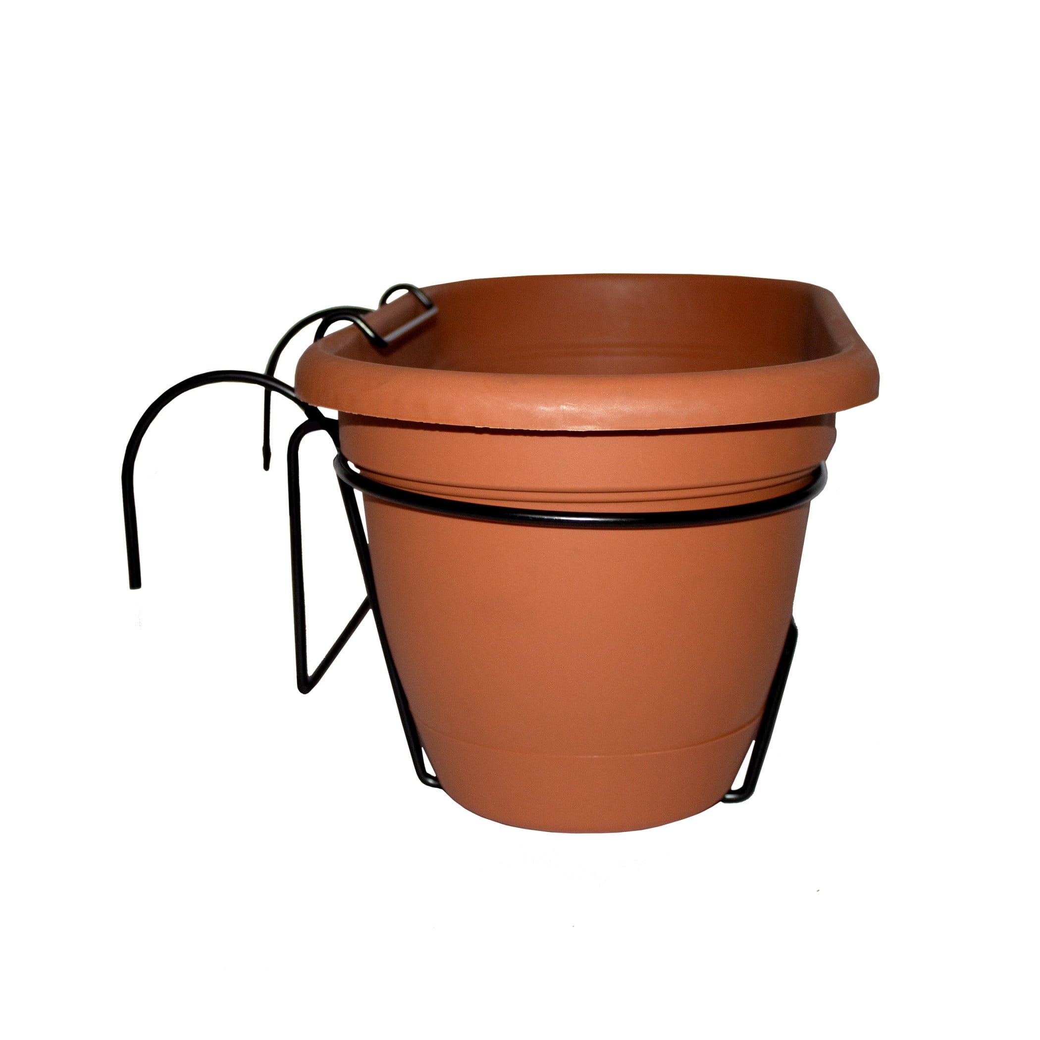 Bloem Lucca 18" Plastic Self-Watering Balcony Box Planter with Metal Hanger Mount for Railings, Terra Cotta