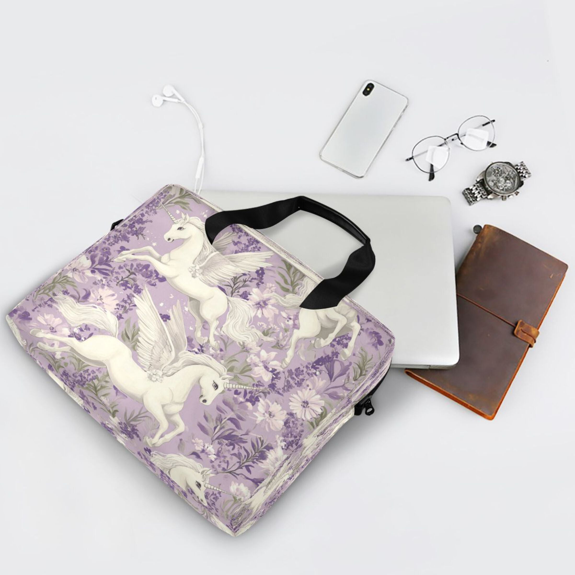 16" Laptop Tote Bag Laptop Sleeve Case Computer Briefcase for Work & Travel White Unicorns and Pegasi