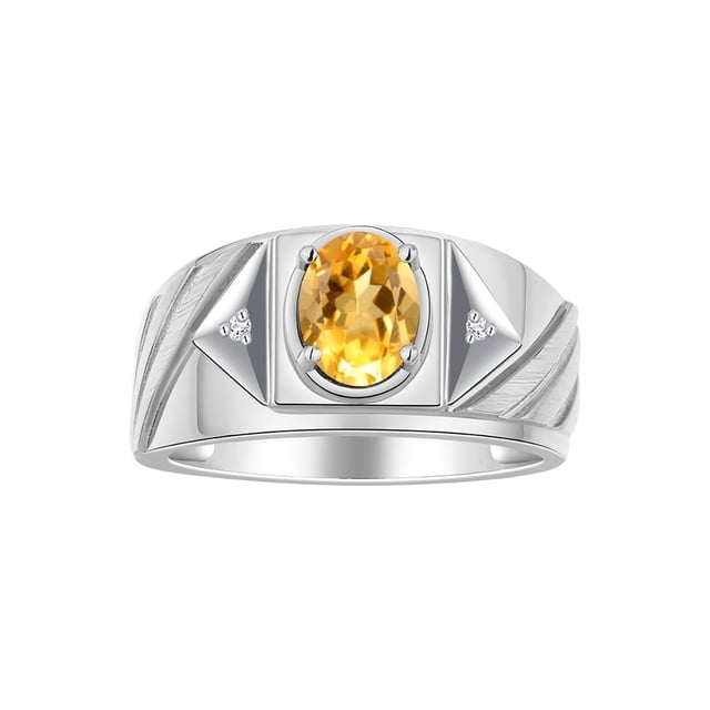 RYLOS Men's Rings Sterling Silver Rings Classic Designer Style 8X6MM Oval Gemstone & Diamond Ring Citrine Birthstone Rings For Men Size 11