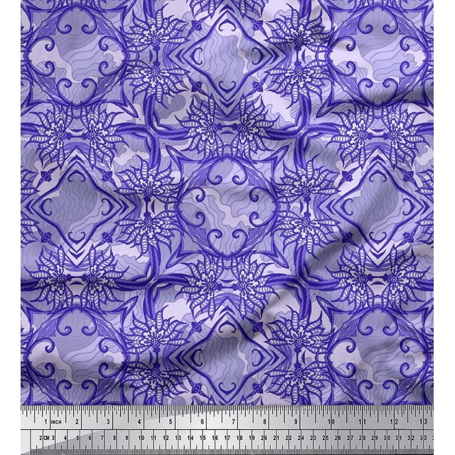 Soimoi Moss Georgette Fabric Floral & Filigree Damask Fabric Prints By Yard 42 Inch Wide