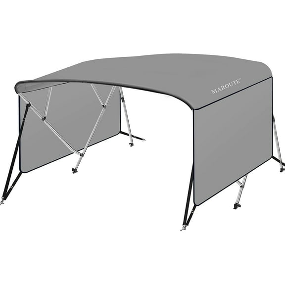 PIONEERWORKS 4 Bow Bimini Top Boat Cover with Rear Support Pole and Storage Boot, 54" Height,Gray