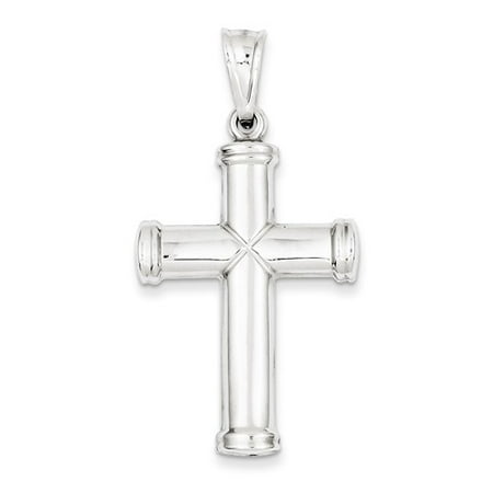 14k White Gold Reversible Hollow Cross Pendant